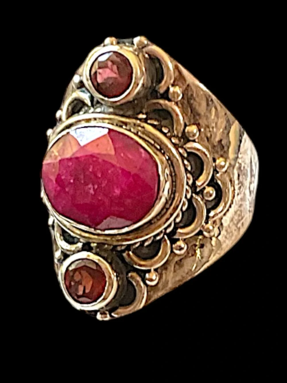 Vintage Sterling Silver Ruby Multi Gemstone Boho Ring Size 6